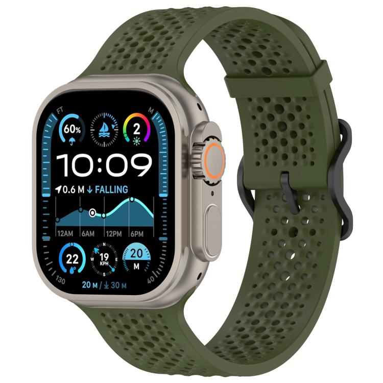 For Apple Watch 42 / 44 / 45 / 46 / 49mm xDfind Breathable Silicone Watch Band(Army Green) by xDfind