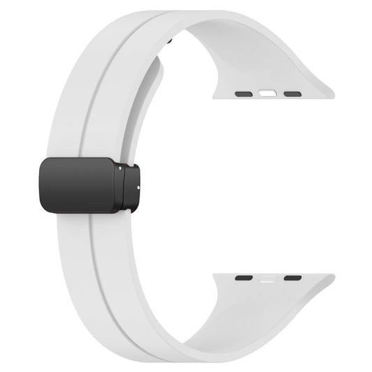 For Apple Watch 42 / 44 / 45 / 46 / 49mm xDfind Flat Head Groove Folding Black Buckle Silicone Watch Band(White) by xDfind