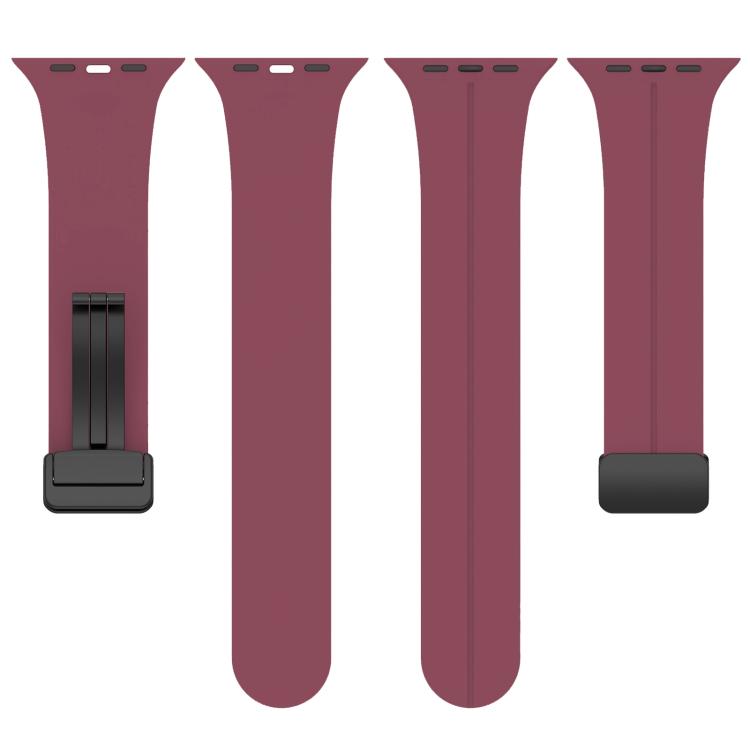 For Apple Watch 42 / 44 / 45 / 46 / 49mm xDfind Flat Head Groove Folding Black Buckle Silicone Watch Band(Wine Red) by xDfind