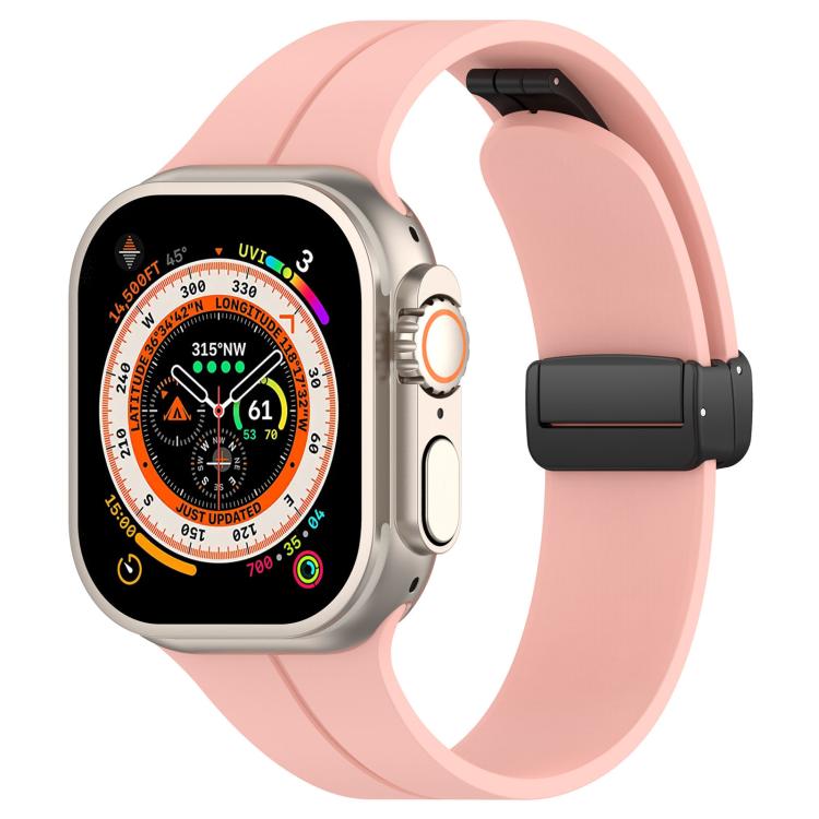 For Apple Watch 42 / 44 / 45 / 46 / 49mm xDfind Flat Head Groove Folding Black Buckle Silicone Watch Band(Light Pink) by xDfind