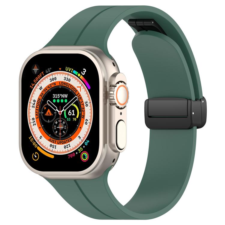 For Apple Watch 42 / 44 / 45 / 46 / 49mm xDfind Flat Head Groove Folding Black Buckle Silicone Watch Band(Pine Green) by xDfind