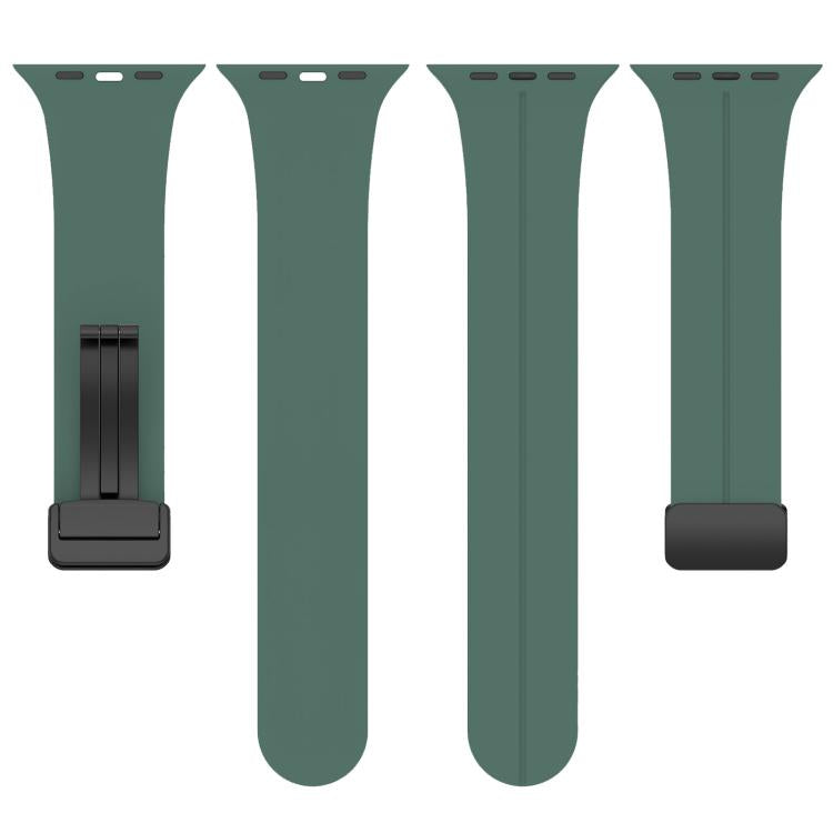 For Apple Watch 42 / 44 / 45 / 46 / 49mm xDfind Flat Head Groove Folding Black Buckle Silicone Watch Band(Pine Green) by xDfind