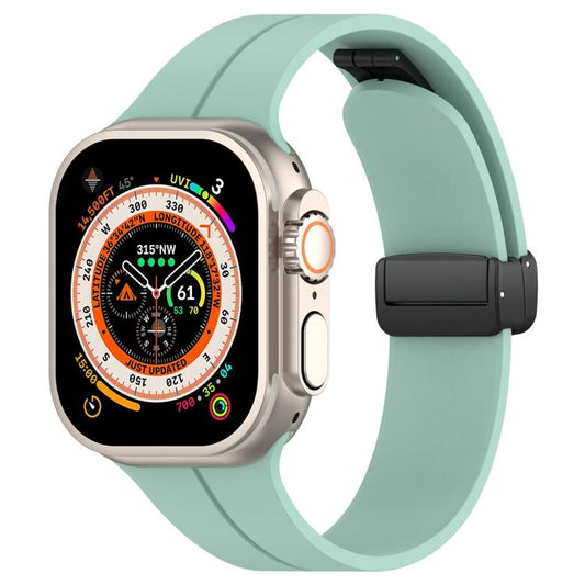 For Apple Watch 42 / 44 / 45 / 46 / 49mm xDfind Flat Head Groove Folding Black Buckle Silicone Watch Band(Emerald Green) by xDfind