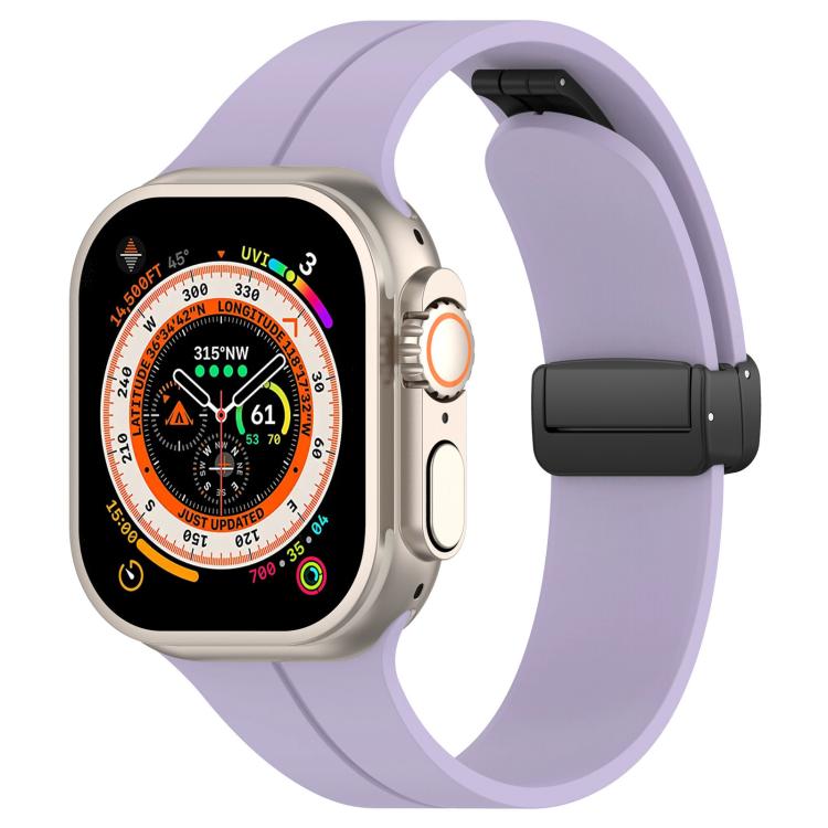 For Apple Watch 42 / 44 / 45 / 46 / 49mm xDfind Flat Head Groove Folding Black Buckle Silicone Watch Band(Purple) by xDfind