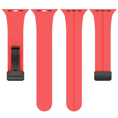 For Apple Watch 42 / 44 / 45 / 46 / 49mm xDfind Flat Head Groove Folding Black Buckle Silicone Watch Band(Red) by xDfind