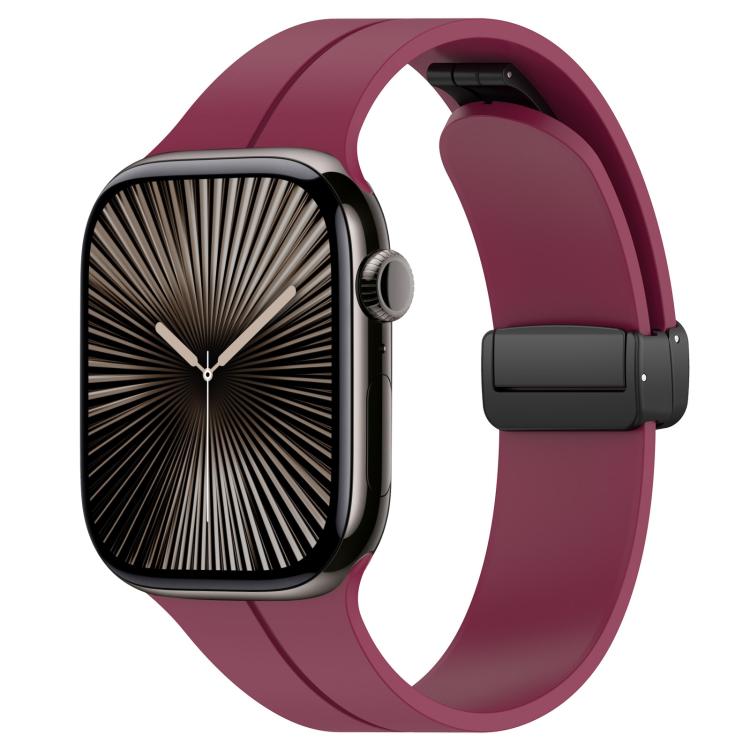 For Apple Watch 38 / 40 / 41 / S10 42mm xDfind Flat Head Groove Folding Black Buckle Silicone Watch Band(Wine Red) by xDfind