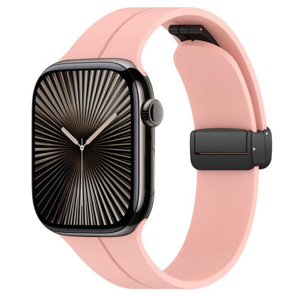 For Apple Watch 38 / 40 / 41 / S10 42mm xDfind Flat Head Groove Folding Black Buckle Silicone Watch Band(Light Pink) by xDfind