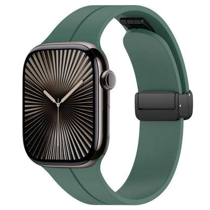 For Apple Watch 38 / 40 / 41 / S10 42mm xDfind Flat Head Groove Folding Black Buckle Silicone Watch Band(Pine Green) by xDfind