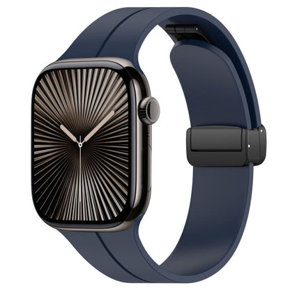 For Apple Watch 38 / 40 / 41 / S10 42mm xDfind Flat Head Groove Folding Black Buckle Silicone Watch Band(Midnight Blue) by xDfind