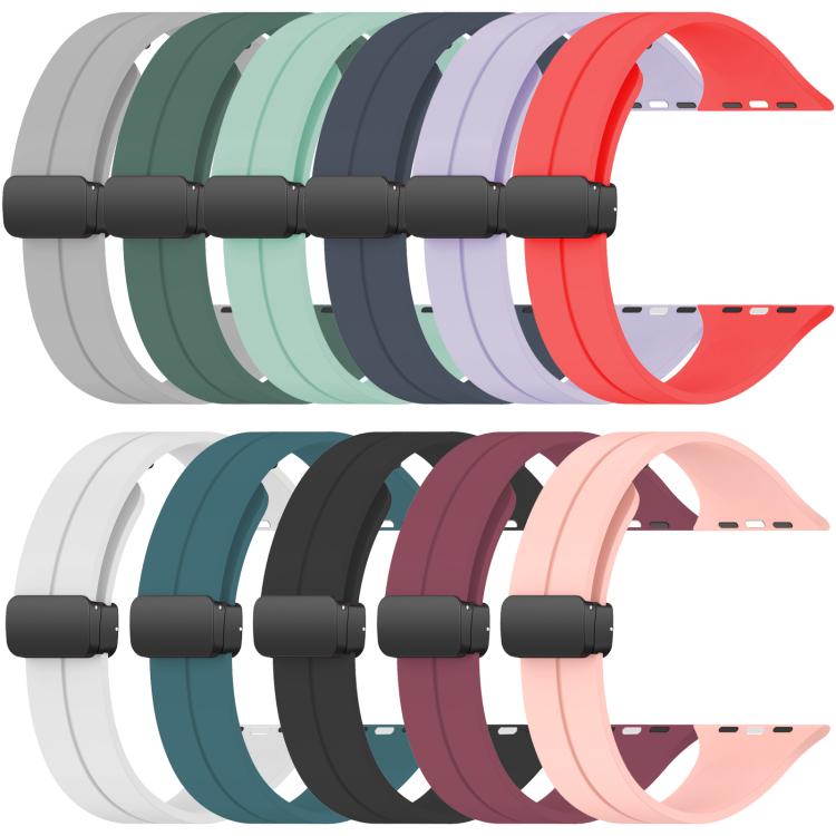 For Apple Watch 42 / 44 / 45 / 46 / 49mm xDfind Flat Head Groove Folding Black Buckle Silicone Watch Band(Rock Blue) by xDfind