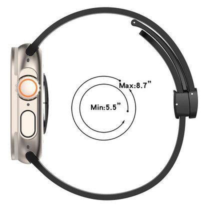 For Apple Watch 42 / 44 / 45 / 46 / 49mm xDfind Flat Head Groove Folding Black Buckle Silicone Watch Band(Black) by xDfind