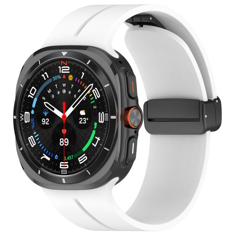 For Samsung Galaxy Watch Ultra / Ultra 2025 xDfind Flat Head Groove Folding Black Buckle Silicone Watch Band(White) by xDfind