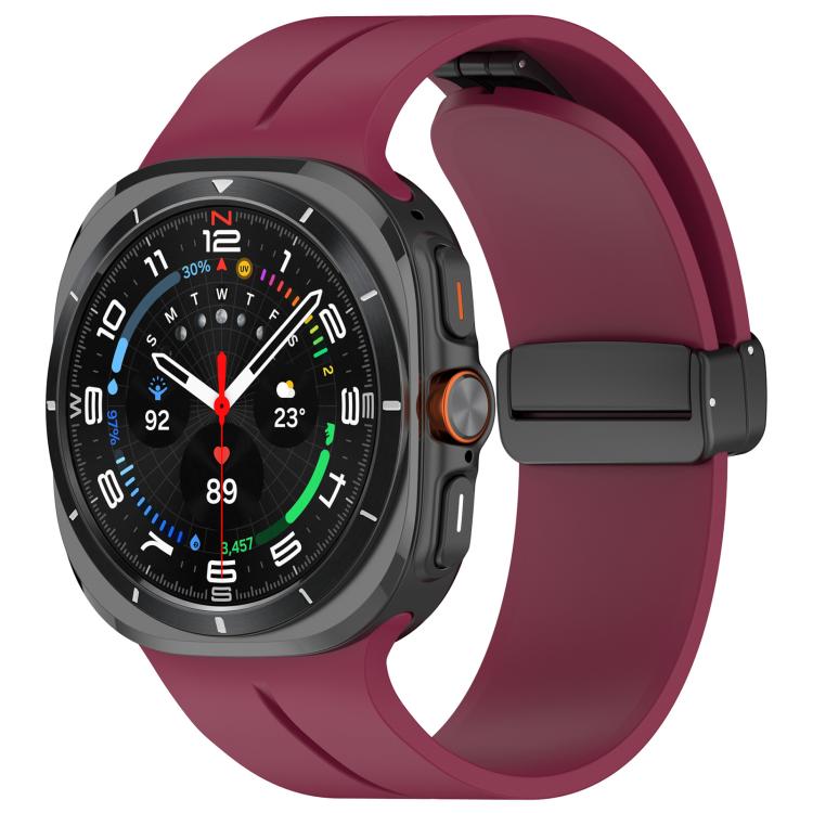 For Samsung Galaxy Watch Ultra / Ultra 2025 xDfind Flat Head Groove Folding Black Buckle Silicone Watch Band(Wine Red) by xDfind
