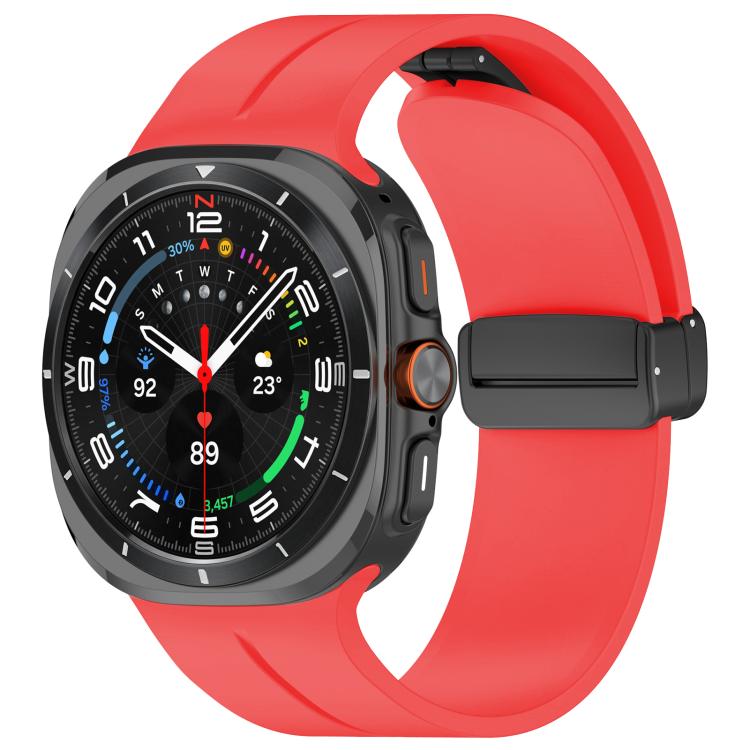 For Samsung Galaxy Watch Ultra / Ultra 2025 xDfind Flat Head Groove Folding Black Buckle Silicone Watch Band(Red) by xDfind