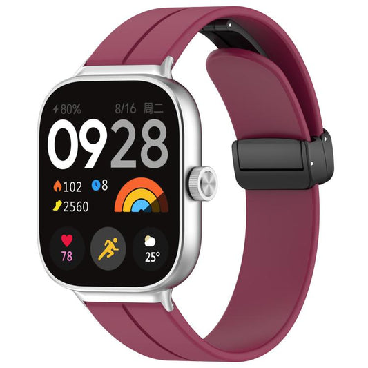 For Xiaomi Band 9 Pro/8 Pro/Redmi Watch 6/5/4 xDfind Flat Head Groove Folding Black Buckle Silicone Watch Band(Wine Red) by xDfind