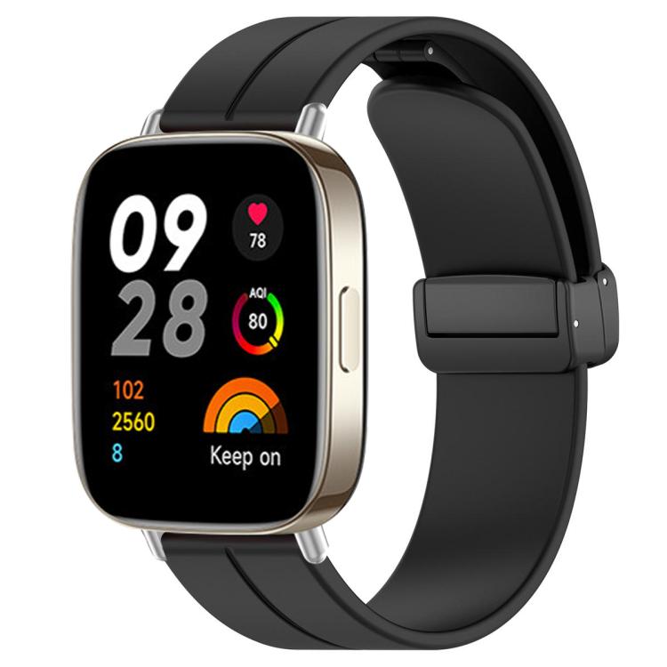For Redmi Watch 3 xDfind Flat Head Groove Folding Black Buckle Silicone Watch Band(Black) by xDfind