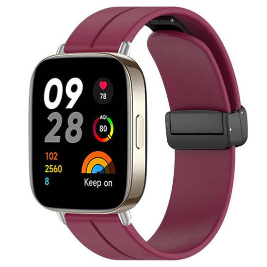 For Redmi Watch 3 xDfind Flat Head Groove Folding Black Buckle Silicone Watch Band(Wine Red) by xDfind