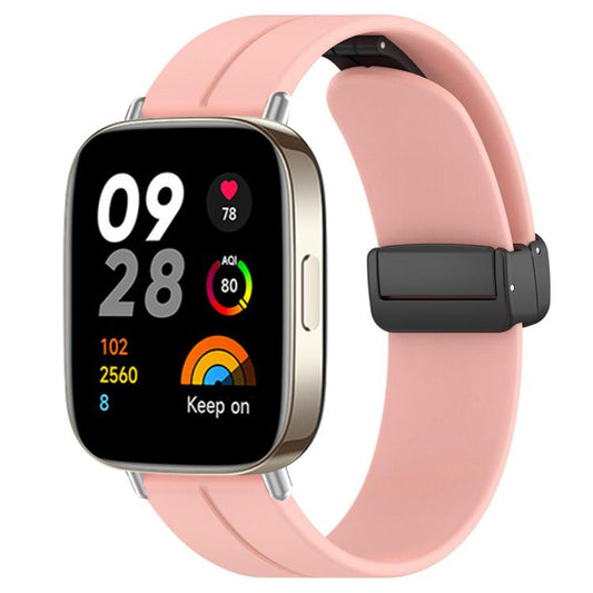 For Redmi Watch 3 xDfind Flat Head Groove Folding Black Buckle Silicone Watch Band(Light Pink) by xDfind