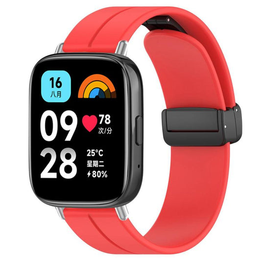For Redmi Watch 3 Active / Watch 3 Lite xDfind Flat Head Groove Folding Black Buckle Silicone Watch Band(Red) by xDfind