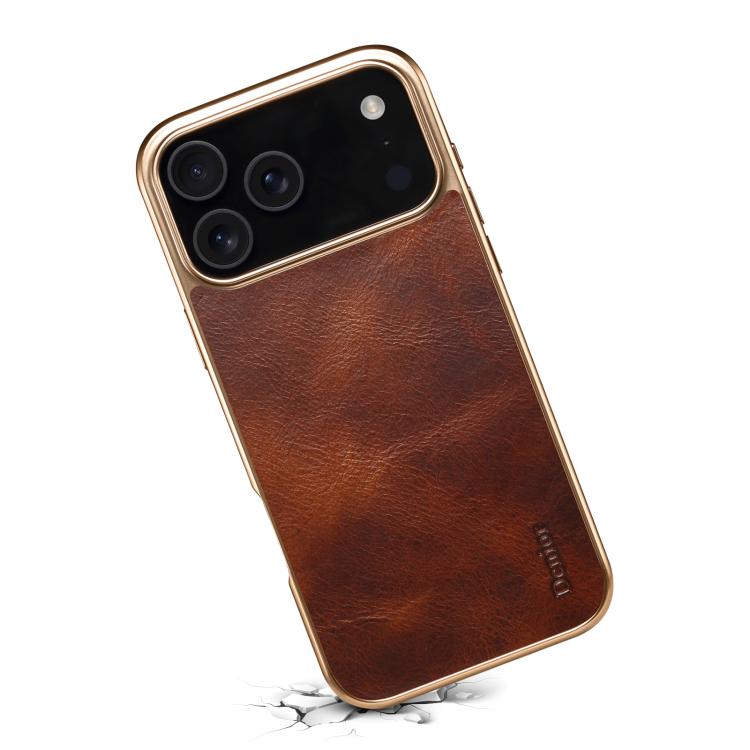 For iPhone 17 Pro Max Denior Oil Wax Leather Electroplating Phone Case(Brown) by Denior