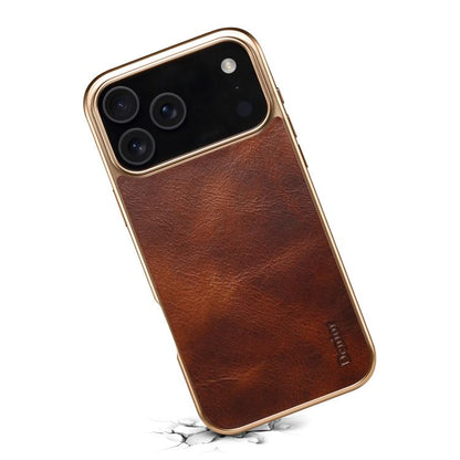 For iPhone 17 Pro Max Denior Oil Wax Leather Electroplating Phone Case(Brown) by Denior
