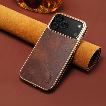 For iPhone 17 Pro Max Denior Oil Wax Leather Electroplating Phone Case(Brown) by Denior