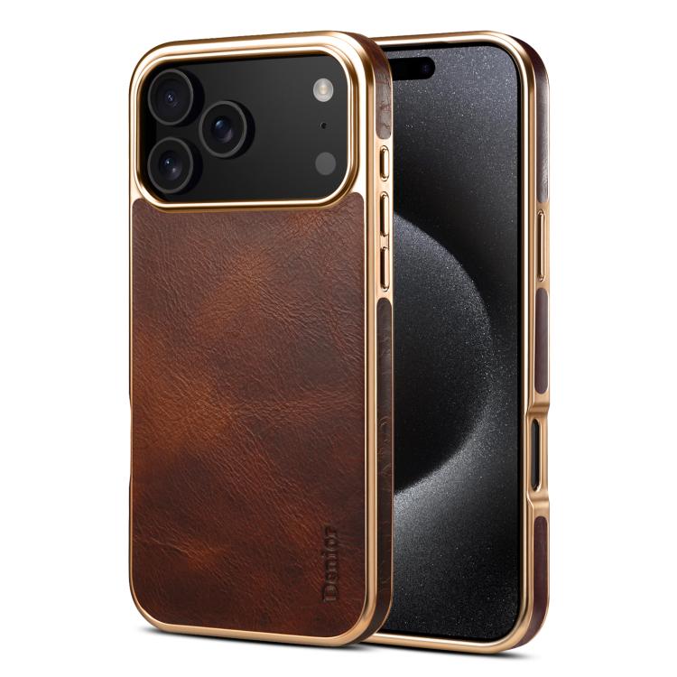 For iPhone 17 Pro Denior Oil Wax Leather Electroplating Phone Case(Brown) by Denior