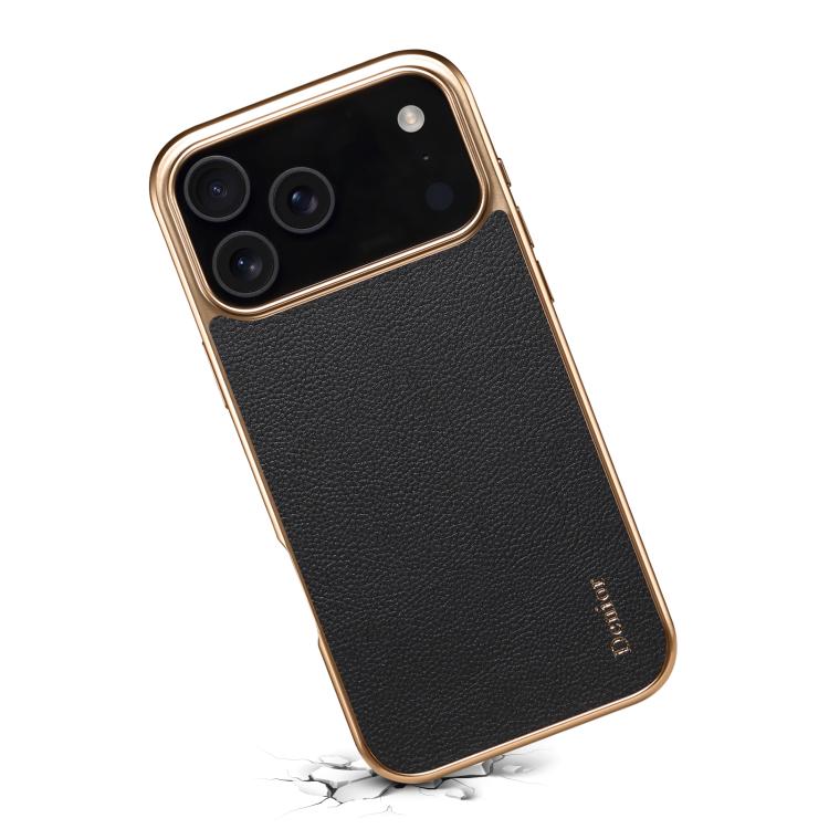 For iPhone 17 Pro Denior Cowhide Leather Plating Phone Case(Black) by Denior