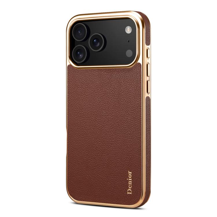 For iPhone 17 Pro Denior Cowhide Leather Plating Phone Case(Brown) by Denior