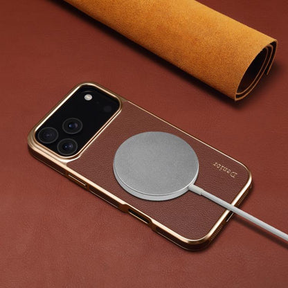 For iPhone 17 Pro Denior Cowhide Leather Plating Phone Case(Brown) by Denior