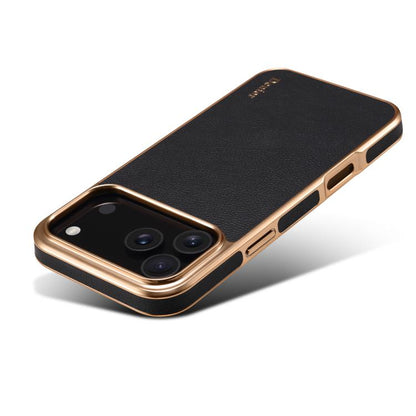 For iPhone 17 Pro Max Denior Cowhide Leather Plating Phone Case(Black) by Denior