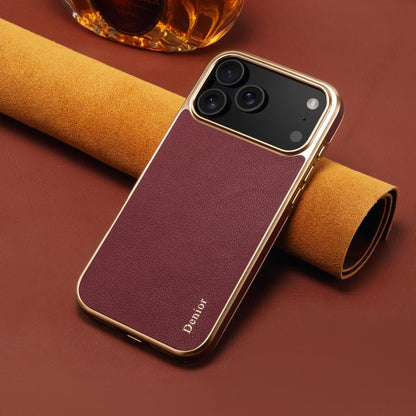 For iPhone 17 Pro Max Denior Cowhide Leather Plating Phone Case(Red) by Denior
