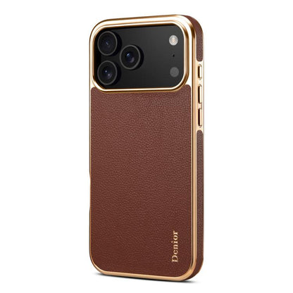 For iPhone 17 Pro Max Denior Cowhide Leather Plating Phone Case(Brown) by Denior