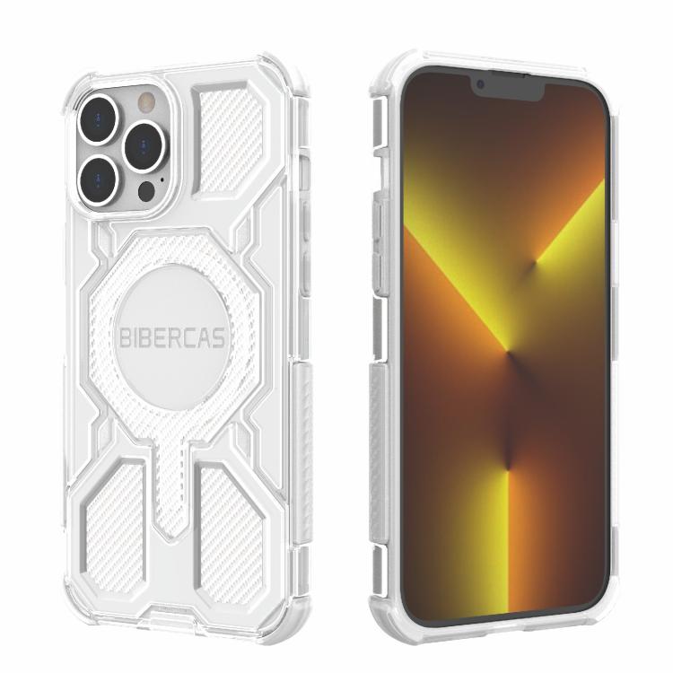 For iPhone 13 Pro Max BIBERCAS Transparent Color Series MagSafe Air Bag Shockproof Phone Case(White) by BIBERCAS