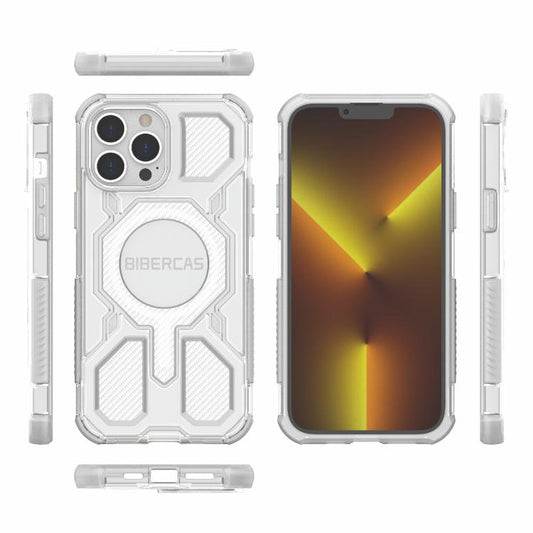 For iPhone 13 Pro Max BIBERCAS Transparent Color Series MagSafe Air Bag Shockproof Phone Case(White) by BIBERCAS