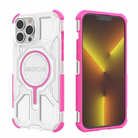 For iPhone 13 Pro Max BIBERCAS Transparent Color Series MagSafe Air Bag Shockproof Phone Case(Pink) by BIBERCAS