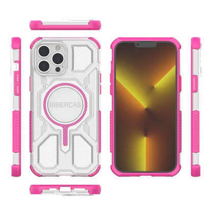 For iPhone 13 Pro Max BIBERCAS Transparent Color Series MagSafe Air Bag Shockproof Phone Case(Pink) by BIBERCAS
