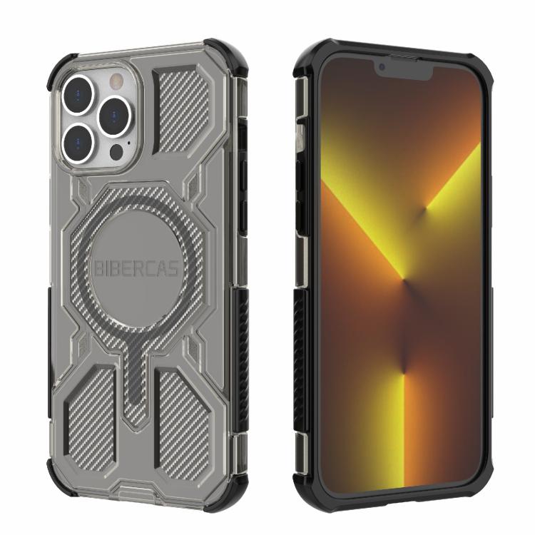 For iPhone 13 Pro Max BIBERCAS Transparent Color Series MagSafe Air Bag Shockproof Phone Case(Black) by BIBERCAS