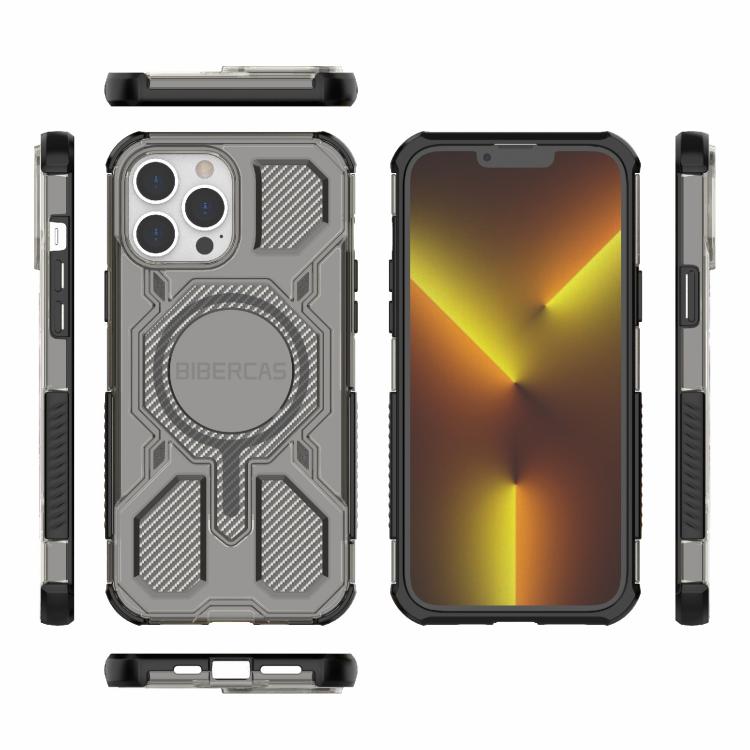 For iPhone 13 Pro Max BIBERCAS Transparent Color Series MagSafe Air Bag Shockproof Phone Case(Black) by BIBERCAS