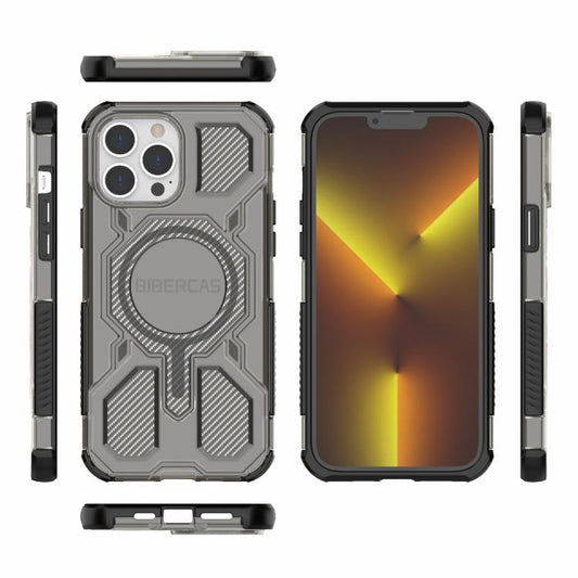 For iPhone 13 Pro Max BIBERCAS Transparent Color Series MagSafe Air Bag Shockproof Phone Case(Black) by BIBERCAS