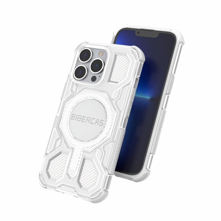 For iPhone 13 Pro BIBERCAS Transparent Color Series MagSafe Air Bag Shockproof Phone Case(White) by BIBERCAS