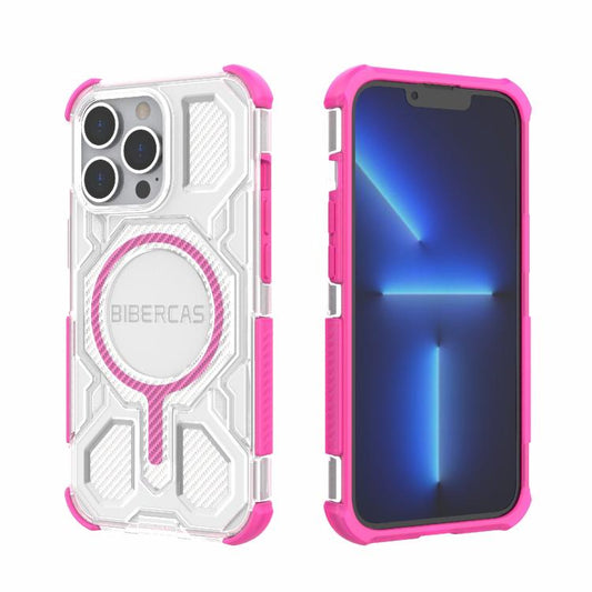 For iPhone 13 Pro BIBERCAS Transparent Color Series MagSafe Air Bag Shockproof Phone Case(Pink) by BIBERCAS