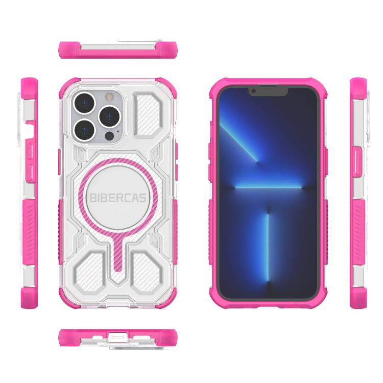 For iPhone 13 Pro BIBERCAS Transparent Color Series MagSafe Air Bag Shockproof Phone Case(Pink) by BIBERCAS