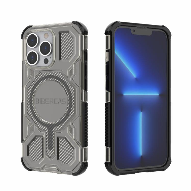 For iPhone 13 Pro BIBERCAS Transparent Color Series MagSafe Air Bag Shockproof Phone Case(Black) by BIBERCAS