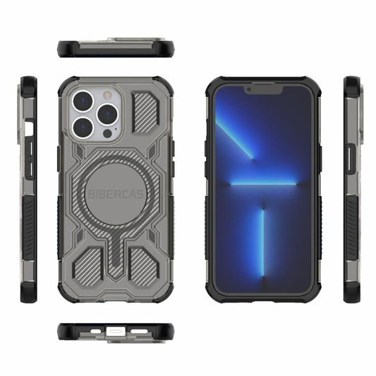 For iPhone 13 Pro BIBERCAS Transparent Color Series MagSafe Air Bag Shockproof Phone Case(Black) by BIBERCAS