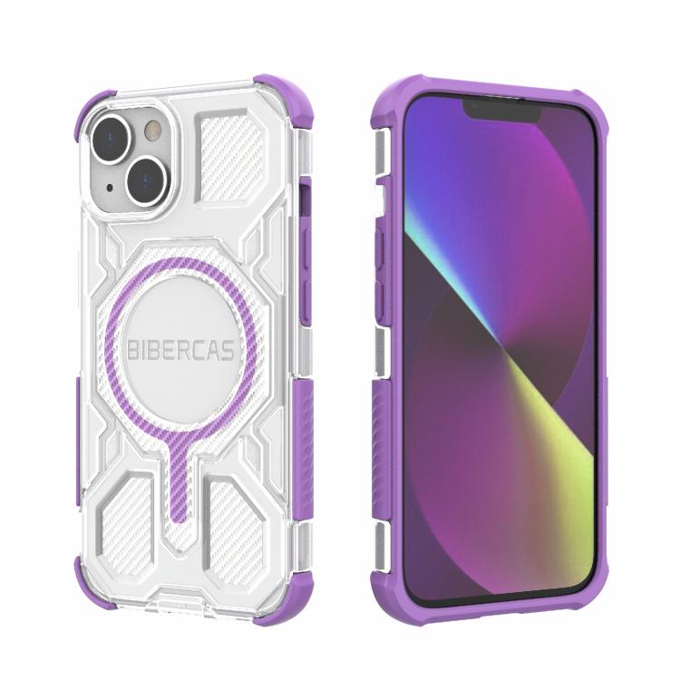 For iPhone 13 / 14 BIBERCAS Transparent Color Series MagSafe Air Bag Shockproof Phone Case(Purple) by BIBERCAS