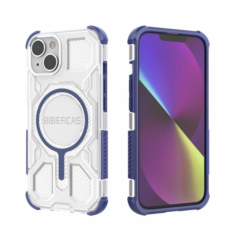 For iPhone 13 / 14 BIBERCAS Transparent Color Series MagSafe Air Bag Shockproof Phone Case(Blue) by BIBERCAS