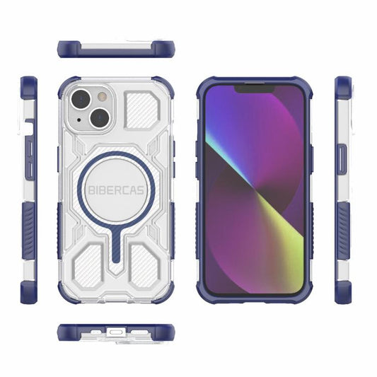 For iPhone 13 / 14 BIBERCAS Transparent Color Series MagSafe Air Bag Shockproof Phone Case(Blue) by BIBERCAS