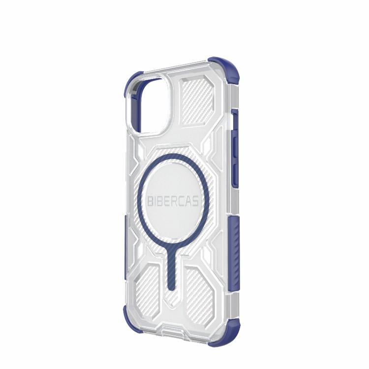 For iPhone 13 / 14 BIBERCAS Transparent Color Series MagSafe Air Bag Shockproof Phone Case(Blue) by BIBERCAS
