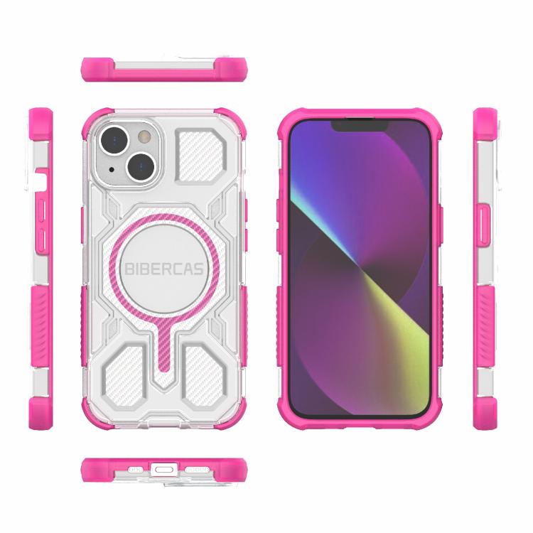 For iPhone 13 / 14 BIBERCAS Transparent Color Series MagSafe Air Bag Shockproof Phone Case(Pink) by BIBERCAS